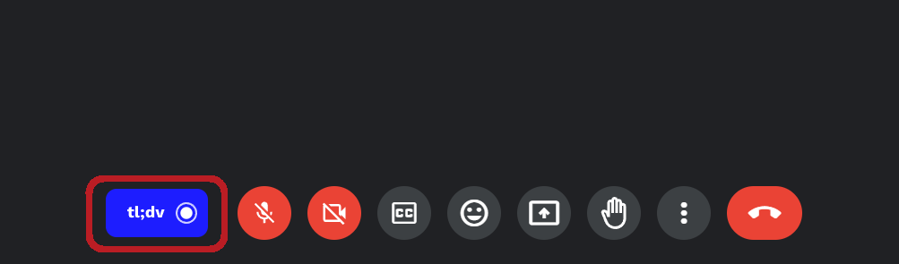 Google Meetの画面に追加されたtl;dvの録画開始ボタン